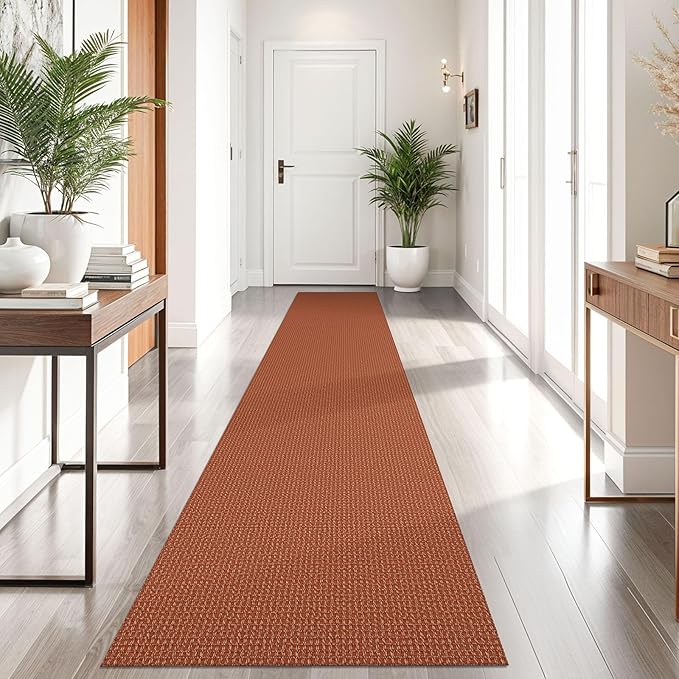 KOZYFLY Runners for Hallways 2x10 ft Washable Kitchen Runner Non Slip Rubber Backed Hallway Rugs Cotton Entryway Runner Rug Floor Carpet for Indoor Hall, Backdoor, Kitchen, Orange/Tan