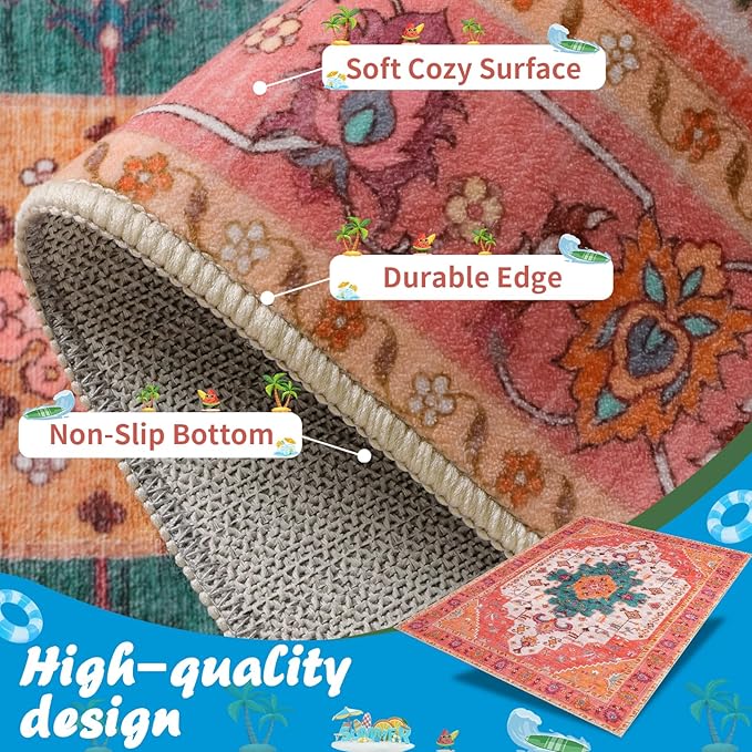 Ciicool Area Rug 5x7ft Washable Rugs for Living Room Non-Slip Indoor Rugs Large Low-Pile Mat Floor Carpet Vintage Rug for Bedroom Dinning Foyer Decor