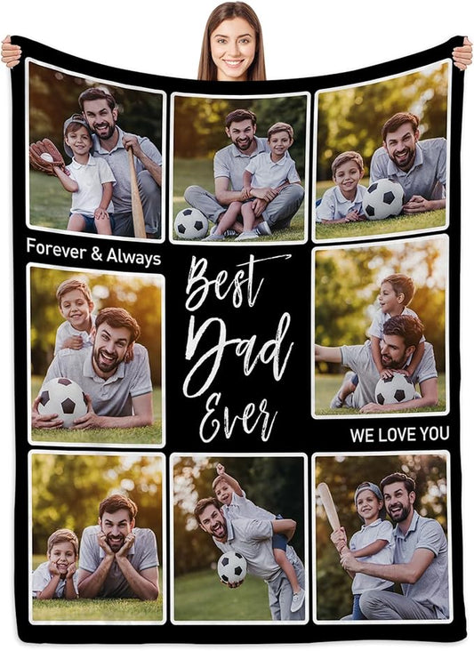 Custom Dad Blankets with Photos - Personalized Dad Gifts for Birthday & Christmas