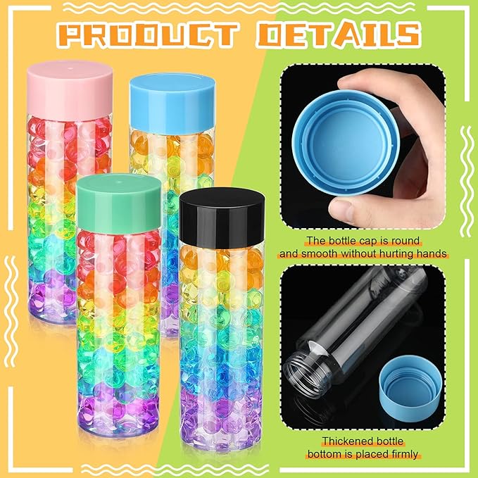 Hoolerry 16 Pcs Empty Plastic Sensory Bottles with Lids Round Clear Plastic Water Bottles Reusable Sensory Bottles for Sensory Crafts Classroom Handmade Party(Pink Green Blue Black,13.5 oz)