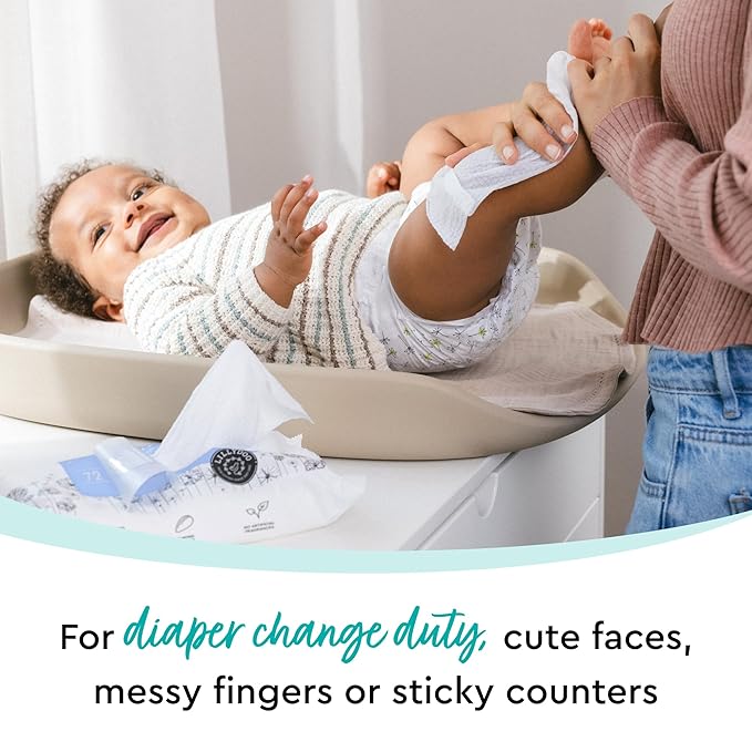 Hypoallergenic & strong Baby Wipes with 99% Water, Unscented & Plastic-Free, 4 resealable Packs (288 Wipes Total)