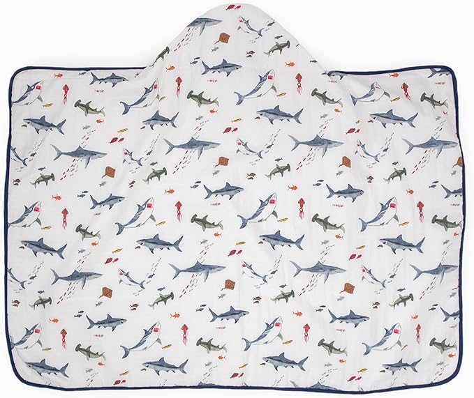 Little Unicorn Premium Hooded Bath Towel| Absorbent Cotton & Terry Blend | Larger Size, 1-6 Years (Shark)