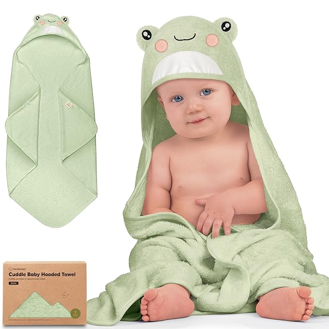 KeaBabies Hooded Baby Towel for Newborn - Viscose Derived from Bamboo Large Baby Bath Towels with Hood for Boys, Girls, Toddler, Extra Absorbent & Soft Newborn Bath Essentials (Frog)