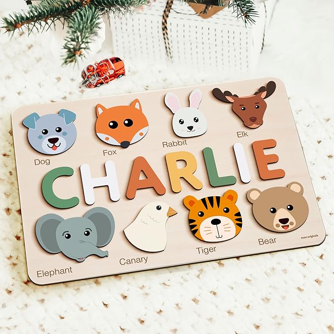 Personalize Name Puzzle for Toddlers with Animals, Boys and Girls 0 1 2 3 Year Old, Personalized Puzzle for Kids, 1 Year Old Girl and Boy Kid Gifts, Customized Baby Gift, Educational Name Toy