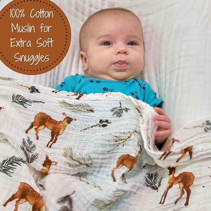 LollyBanks Swaddle Blanket | 100% Muslin Cotton | Newborn and Baby Nursery Essentials for Boys, Registry | Deer Print