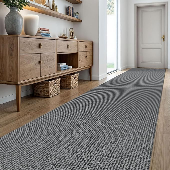KOZYFLY Extra Long Runners for Hallways 3x20 ft Washable Kitchen Runner Non Slip Rubber Backed Hallway Rug Cotton Entryway Runner Rug Floor Carpet for Indoor Hall, Kitchen, Stair, Grey/Dark Grey