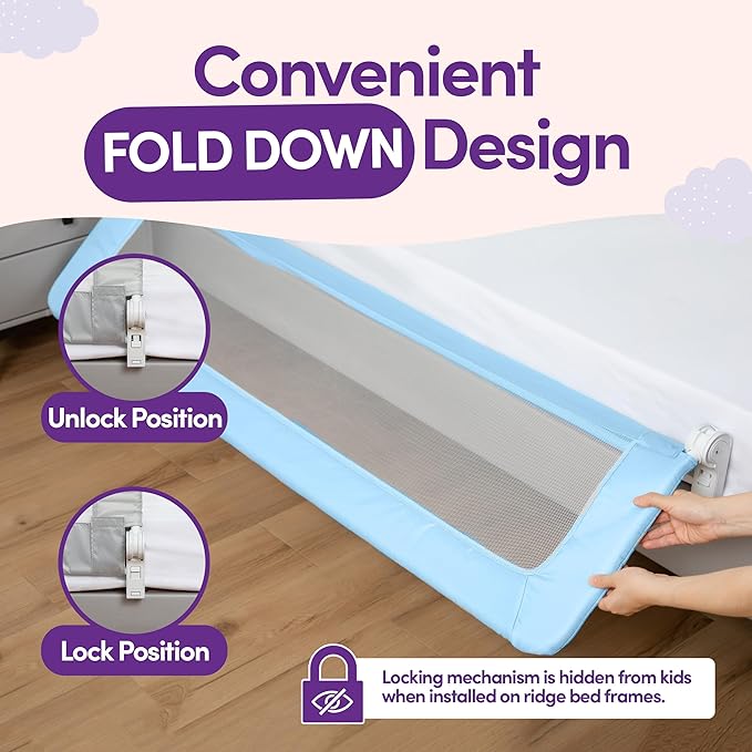 ComfyBumpy 1-Pack Bed Rail for Toddlers 55.5" L x 19.5" H | Toddler Bed Rails for Twin, Full, Queen & King Mattress Size | Swing Down Rail Guard | Mattress Side Rail for Kids | Blue