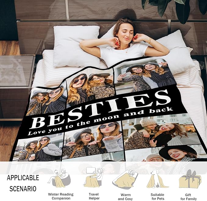 Custom Photo Blanket - Best Friendship Gift for Women, Personalized Birthday Present