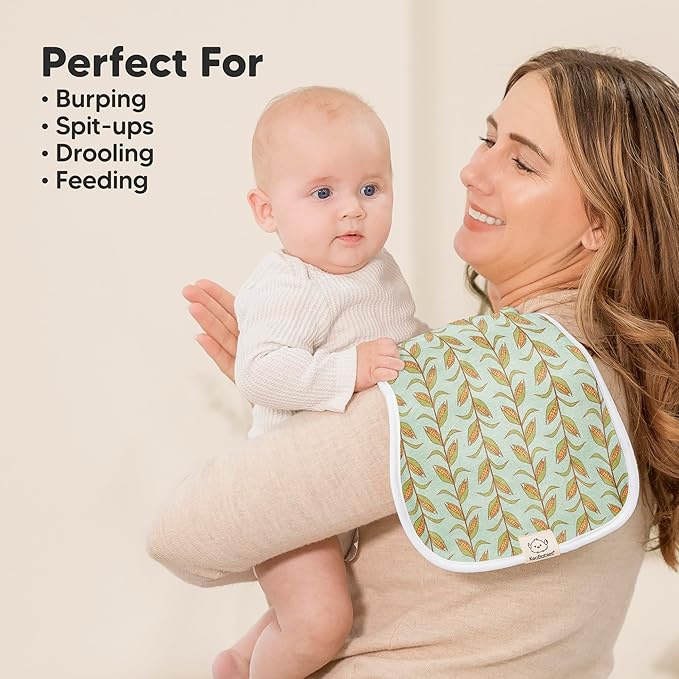 Organic Burp Cloths Baby Boy & Girl - 5-Pack Super Absorbent Cotton Burping Cloths for Babies, Soft & Plush Newborn Spit Up Rags, Infant Towels for Milk Spit Up, Unisex, Large 21" x 10" (Countryside)
