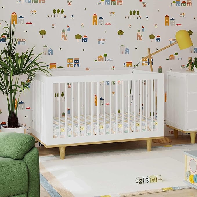 daVinci Marley 3-in-1 Convertible Baby Crib - GREENGUARD Gold Certified Convertible White Finish & Natural Legs Baby Crib to Toddler Bed, Daybed - Easy to Assemble - with 4 Adjustable Mattress Heights