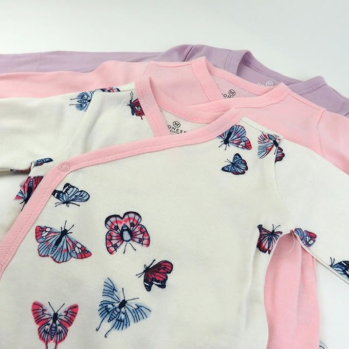 HonestBaby unisex-baby 3-pack Long Sleeve Side-snap Kimono Bodysuits Organic Cotton for Infant Baby Boys, Girls, Unisex