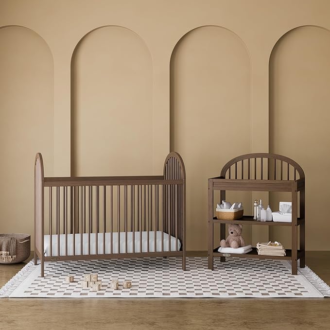 Graco Olivia Convertible Crib (Hazelnut) – GREENGUARD Gold Certified, 100% Solid Wood, Fits Standard Crib Mattress, Converts to Toddler Bed and Daybed, 4 Adjustable Mattress Heights