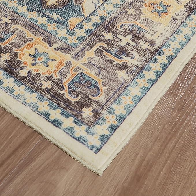 Dripex Vintage Collection Washable Area Rug - 2x3 Door Mat Small Entryway Rug Distressed Non-Slip Low-Pile Floor Carpet for Indoor Front Entrance Kitchen Bathroom Living Room Bedroom