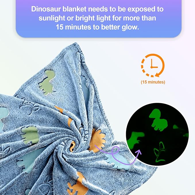TEHALK Dinosaur Glow in the Dark Kids Throw Blanket, 60"x80", Blue