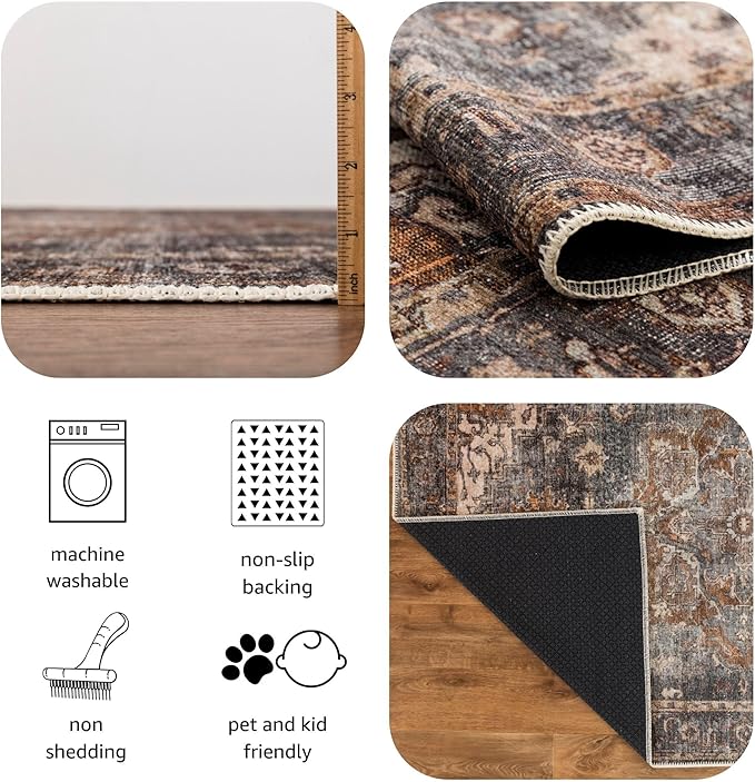 Keen Home Design 2x7 Rug - Machine Washable Runner Rug with Non-Slip Backing, Ideal for Hallway, Entryway, Kitchen, Laundry Room - Vintage, Easy Clean, Durable, Low Pile Rug - (2'6" x 7')