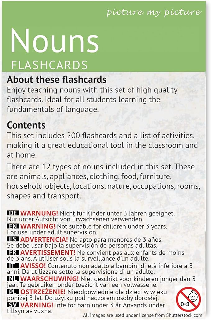 Picture My Picture Nouns Flash Card Set – Speech Therapy Tool for Vocabulary, Communication & Thinking, Scratch-Resistant with Activity Guide, Suitable for Education, ESL & ABA – Set of 200