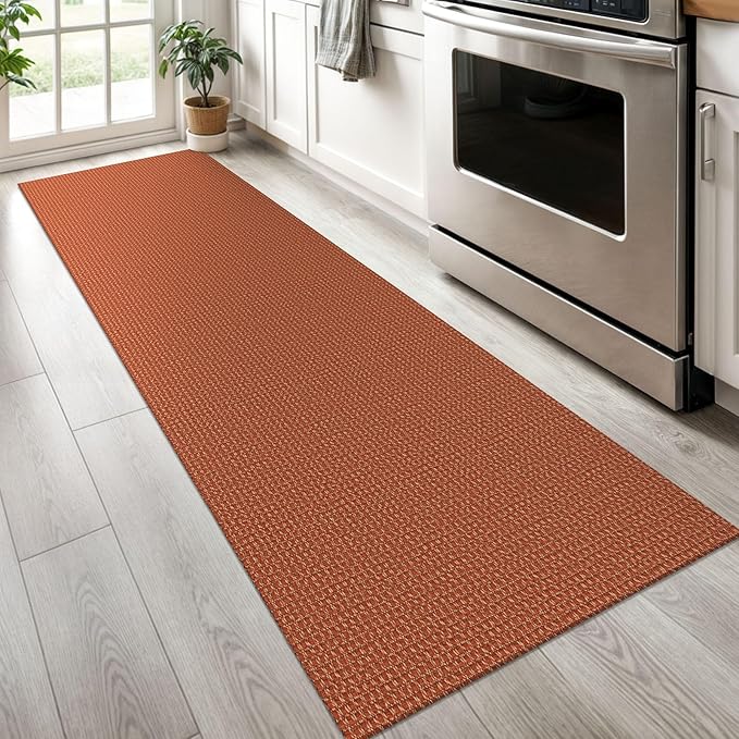 KOZYFLY Runners for Hallways 2x6 ft Washable Kitchen Runner Non Slip Rubber Backed Hall Runners Cotton Entryway Runner Rugs Floor Carpet for Indoor Backdoor Bedroom Kitchen, Orange/Tan