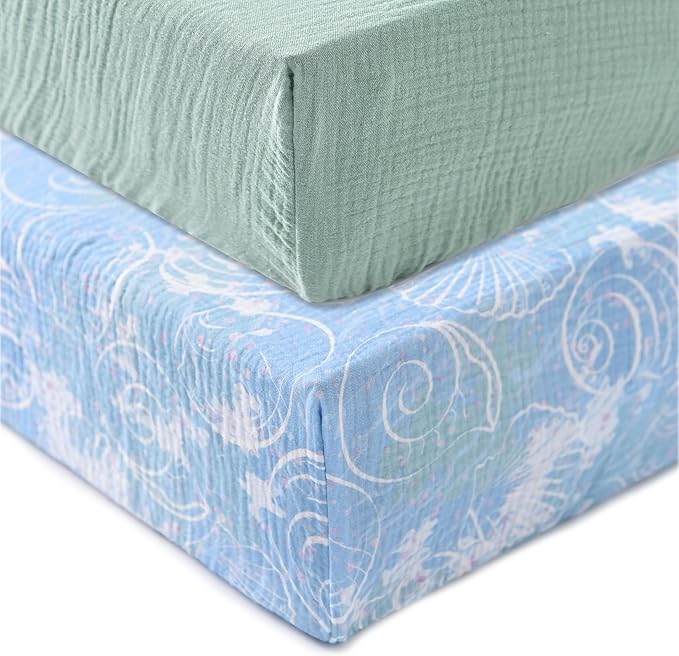 Baby Crib Sheets 2 PCS, 100% Organic Cotton Crib Sheet for Standard Crib Mattress(52”x 28”), Fitted and Soft Breathable Muslin Crib Mattress Sheet for Girl and Boy