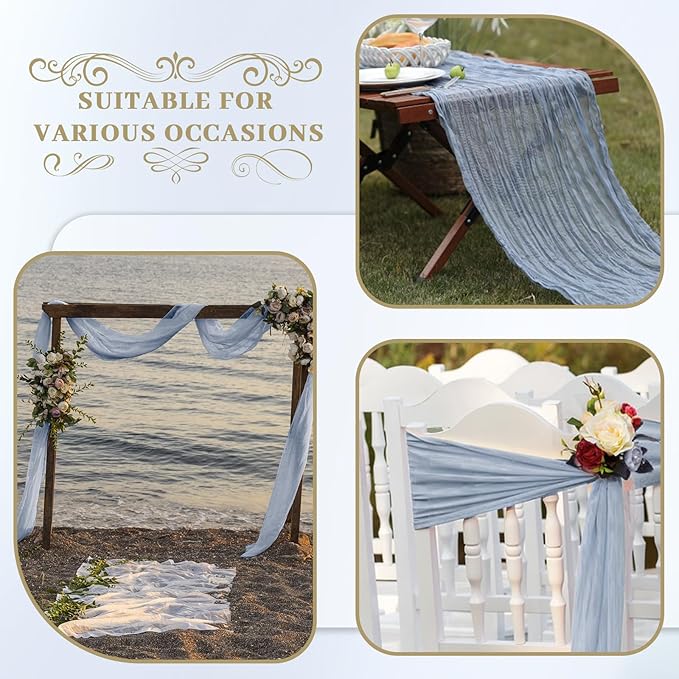 Le courant 6pcs 10Ft Cheesecloth Table Runner, Rustic Boho Gauze Cheese Cloth Runner Table Runner for Weddings Bridal Baby Shower Birthday Holiday Parties Home Decor, Dusty Blue