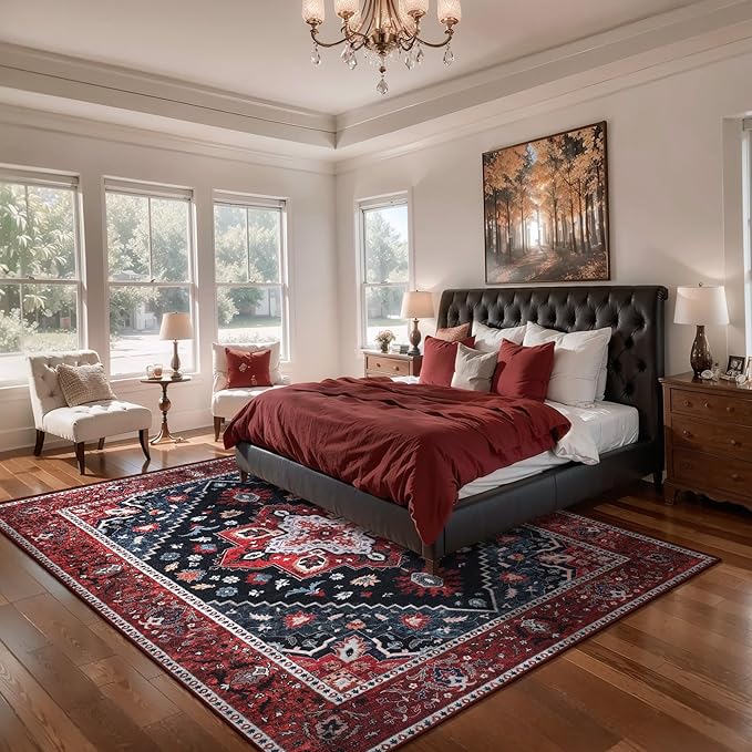 Ciicool Vintage Washable Area Rug 8'x10' Large Oriental Print Rugs，Ultra Soft Carpet for Bedroom, Living Room, Under Table, Office,