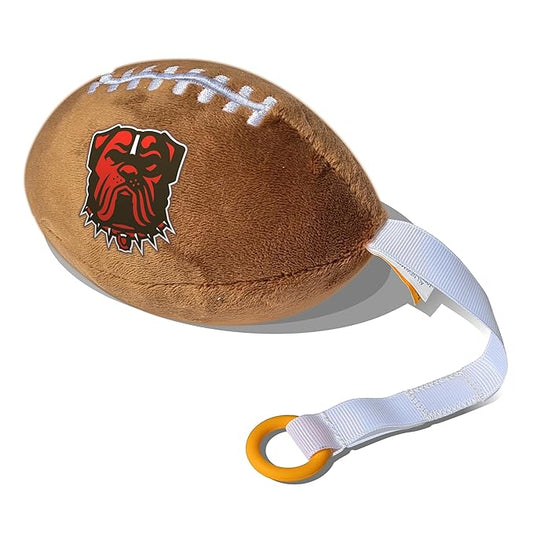 Cleveland Browns Plush Football Pacifier Holder by Smilo - Officially Licensed NFL Soother Holder - Soft Plush Toy and Dummy Holder - Fits Any Pacifier - Stroller Accessory & Newborn Essential