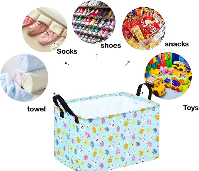 Easter Gift Basket Eggs Storage Basket Kids Toys Storage Basket Organizer Box Clothes Laundry Hamper Bunny Nursery Basket with Handles
