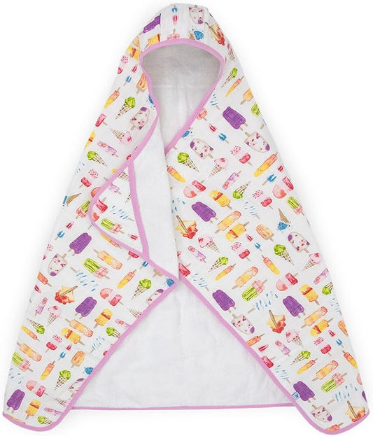 Little Unicorn Cotton Muslin & Terry Hooded Towel, Larger Size 1-6 Years, Brain Freeze