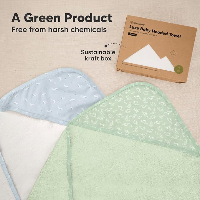 KeaBabies Hooded Baby Towel for Newborn - Viscose Derived from Bamboo Large Baby Bath Towels with Hood for Boys, Girls, Toddler, Extra Absorbent & Soft Newborn Bath Essentials (Dinos)