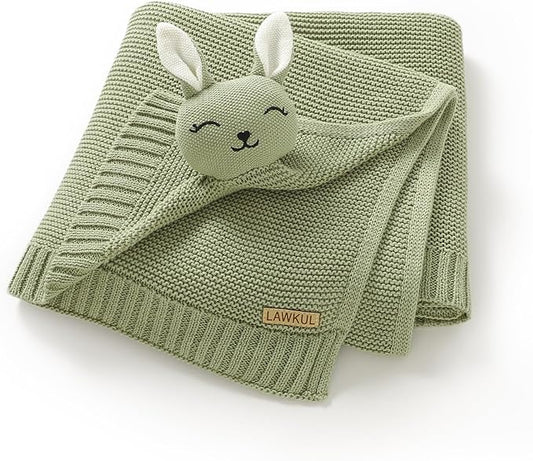 LAWKUL Bunny Lovey Baby Blanket Soft Plush Security Blanket Knit Snuggle Comfort for Newborns Toddlers Boy Girl Green 40x30in
