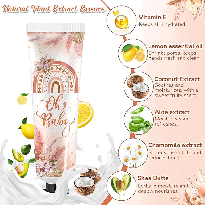 48 Sets Baby Shower Hand Cream Bulk Boho Baby Shower Favors Bridal Thank You Hand Cream for Guests Travel Size Lotion with Organza Bags