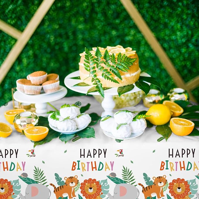 Safari Theme Party Supplies Disposable Tablecloth Plastic Waterproof Table Cover for Jungle Safari Birthday Party Decorations, 3 Pack 54X108inch
