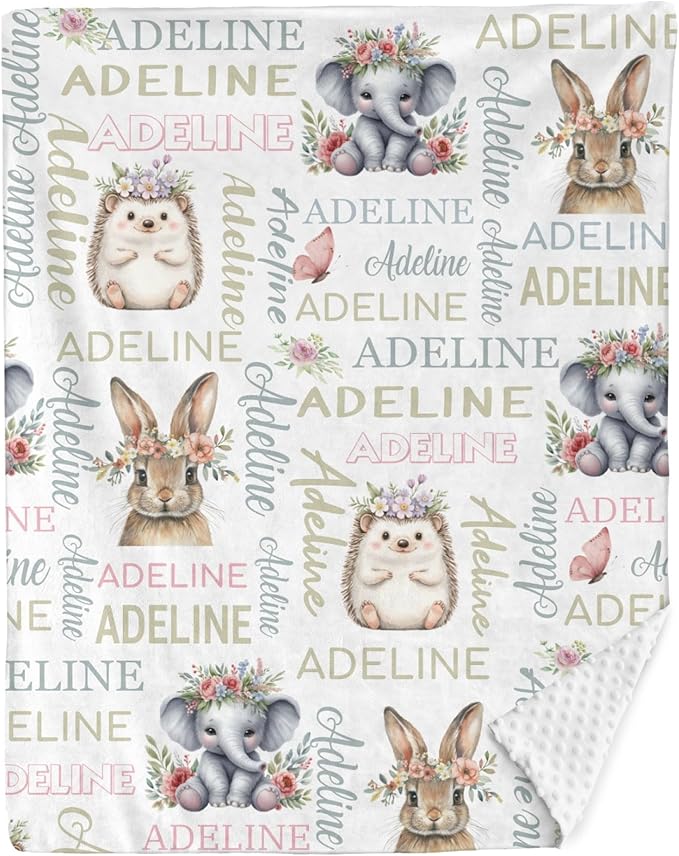 Personalized Baby Blanket for Girls Boys Elephant Custom Baby Blankets with Name Dotted Backing Customized Gifts for New Mom Customize Baby Blanket for Kids Newborn Birthday