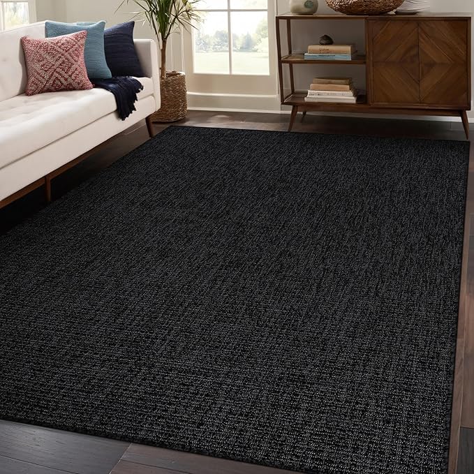 Beverly Rug Easy Jute Rug 4x6 Solid Washable Durable Outdoor Indoor Area Rugs for Living Dining Room Patio Office Stain Resistant Non Shedding Casual Indoor Outside Carpet (4 x 6 Dark Gray)