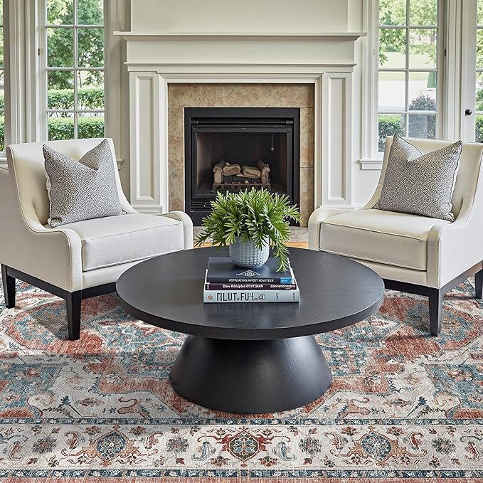 jinchan Area Rug 8x10 Washable Living Room Rug Indoor Large Vintage Floor Cover Distressed Rusty Red Multi Lightweight Non Slip Thin Carpet for Kitchen Bedroom Dining Room