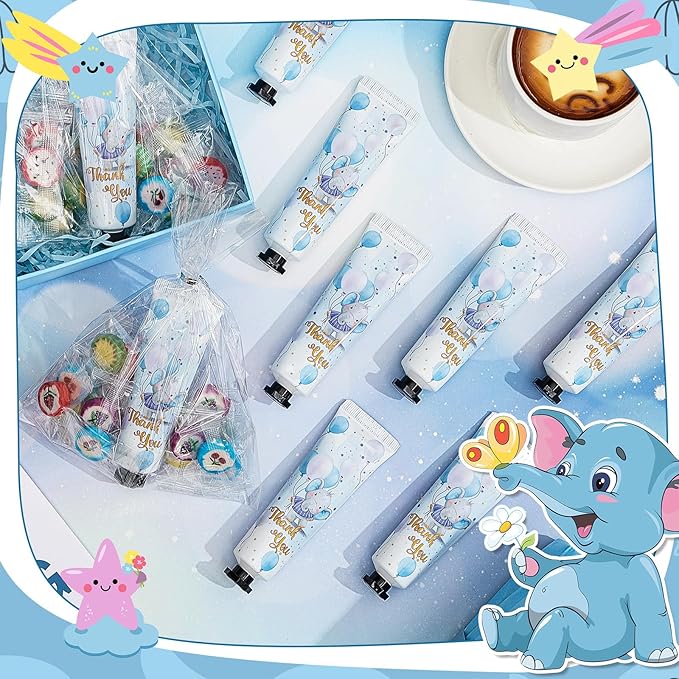 48 Sets Baby Shower Hand Cream Bulk Blue Elephant Baby Shower Favors Bridal Thank You Hand Cream for Guests Travel Size Lotion with Organza Bags
