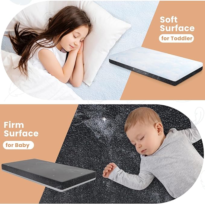 Crib Mattress, 52 x 27 Dual-Sided Comfort Baby and Toddler Mattress with Memory Foam, Waterproof, Breathable & Removable Cover with One of Side Cooling Fiber Fabric Specially Designed for Summer