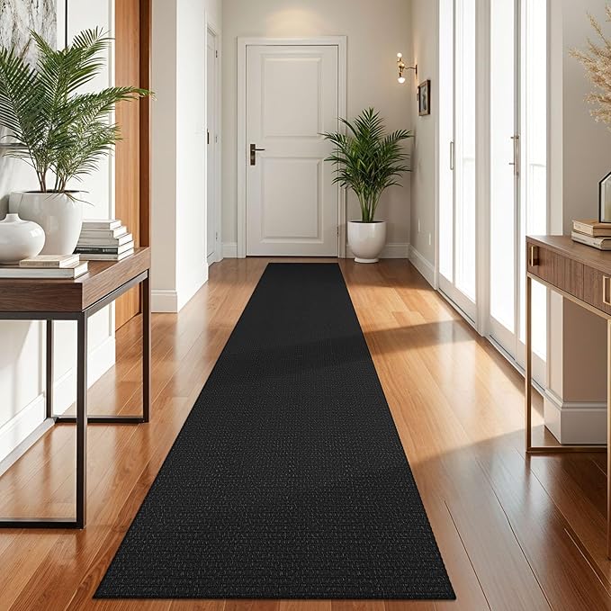 KOZYFLY Runners for Hallways 2x10 ft Washable Kitchen Runner Non Slip Rubber Backed Hallway Rugs Cotton Entryway Runner Rug Floor Carpet for Indoor Hall, Backdoor, Kitchen, Black/Dark Grey