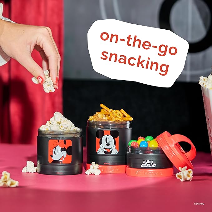 Whiskware Disney Mickey Mouse and Friends Stackable Snack Containers for Babies, Toddlers, and Kids, 3 Stackable Snack Cups for School and Travel, Cupholder Friendly, All Time Classic!