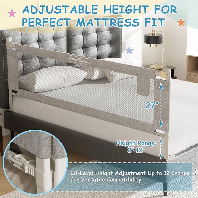 3-Pack Queen Size Bed Rails for Toddlers -Height Adjustable Baby Bed Rail Guard Specially Designed for Queen Size Bed(2 Sides 78.7" + 1 Side 59")