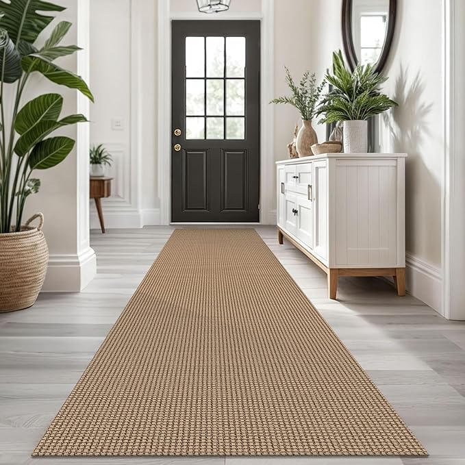 KOZYFLY Extra Long Runners for Hallways 2.6x14 ft Washable Kitchen Runner Non Slip Rubber Backed Hallway Rug Cotton Entryway Runner Rug Floor Carpet for Indoor Hall, Kitchen, Stair, Tan/Orange/Brown