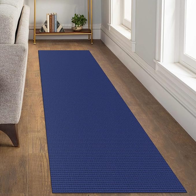 KOZYFLY Runners for Hallways 2.6x8 ft Washable Kitchen Runner Non Slip Rubber Backed Hall Runners Cotton Entryway Runner Rugs Floor Carpet for Indoor Backdoor Bedroom Kitchen, Royal Blue/Navy