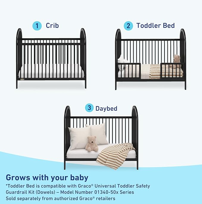 Graco Olivia Convertible Crib and Graco Premium Foam Crib & Toddler Bed Mattress Bundle (Black) – GREENGUARD Gold Certified, Standard Crib Mattress, Baby Crib Converts to Toddler Bed & Daybed