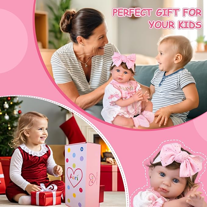 Aori Reborn Baby Dolls Lifelike - 22 Inch Realistic Reborn Baby Girl with Handmade Details | Includes Pink Outfit, Pacifier & Certificate | Premium Soft Vinyl Doll Gift for Collectors, Kids 3+