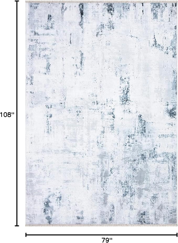 Bloom Rugs Caria Washable Non-Slip 6x9 Rug - Ivory/Silver/Blue Modern Abstract Area Rug for Living Room, Bedroom, Dining Room, and Kitchen - Exact Size: 6' x 9'