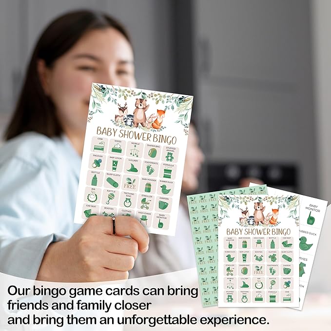 Baby Shower Bingo Game for Adults, Baby Shower Party Bingo Game Set, Woodland Games Cards, Gender Reveal Favors for Family Friends, Large Group Games Decor & Supplies -22