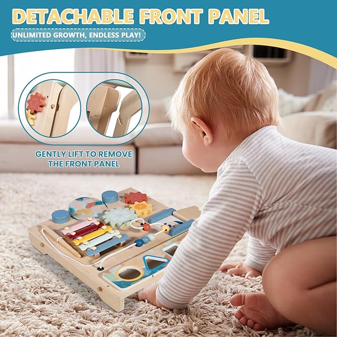 Wooden Baby Walker, Detachable Activity Busy Board, Baby Walking Toys Push Walkers for Babies 6-12 Months