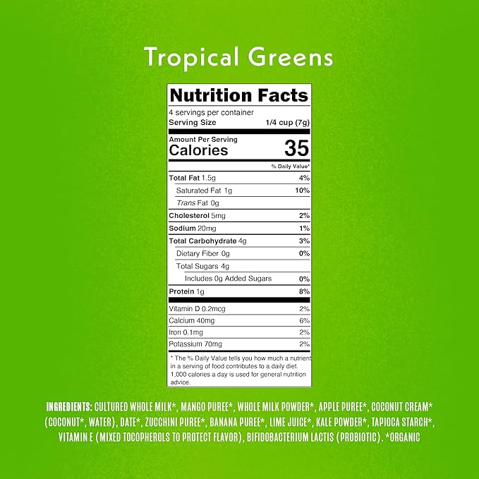 Once Upon A Farm Organic Smoothie Melts, Tropical Greens, No Added Sugar, Kosher, USDA Certified Organic, Non-GMO, 1 Ounce (Pack of 8)