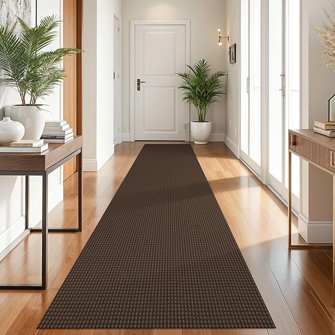 KOZYFLY Runners for Hallways 2.6x10 ft Washable Kitchen Runner Non Slip Rubber Backed Hallway Rugs Cotton Entryway Runner Rug Floor Carpet for Indoor Hall, Backdoor, Kitchen, Reddish Brown/Coffee