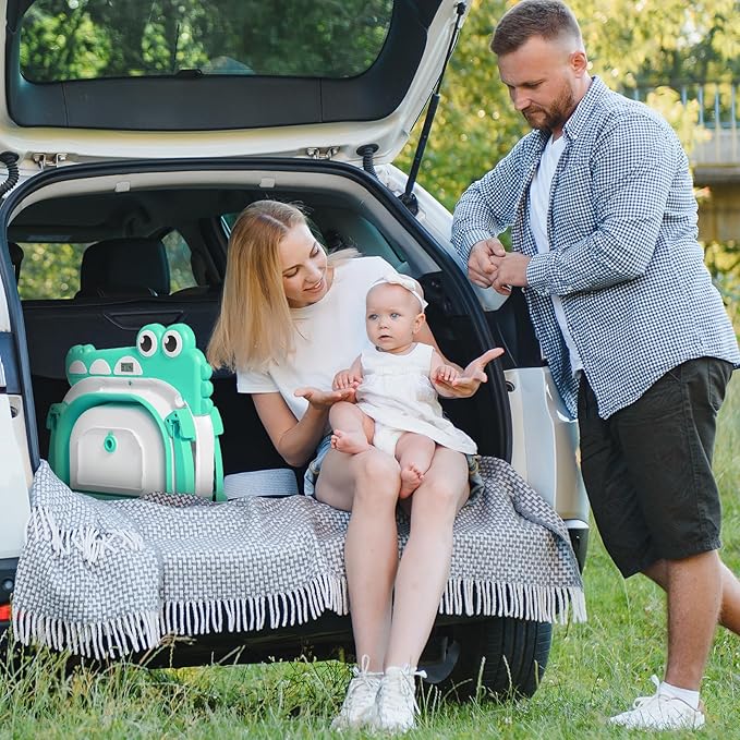 MoreFeel Collapsible Baby Bathtub for Newborn with Thermometer & 1 Hooded Towel & 1 Soft Floating Cushion,Portable Travel Bathtub with Drain Hole, Durable Foldable Baby Tubs for Infants to Toddler