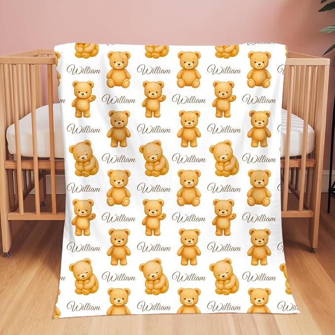 Personalized Baby Blanket with Name, Custom Name Blanket for Kids Soft Flanne Blankets in Easter Personalized Baby Gifts for Infant Newborn Shower (Brown)